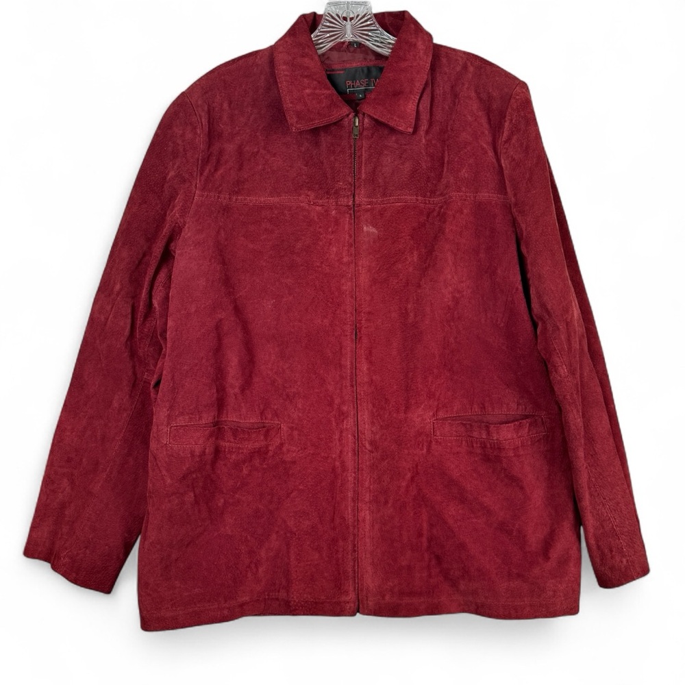 PHASE TWO Leather Jacket Womens Large Burgundy‎ Lined, Pockets See Condition